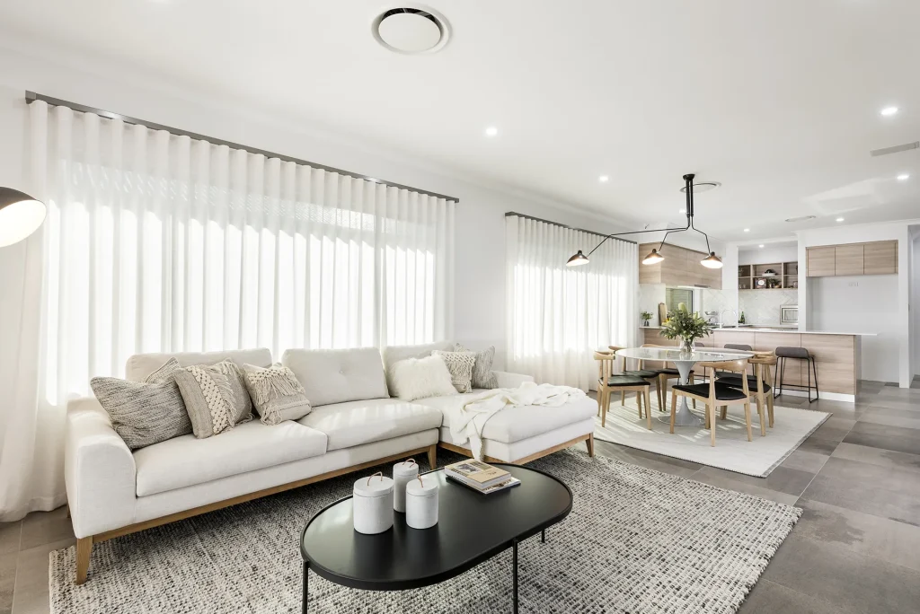 Modern open-plan living room and kitchen interior