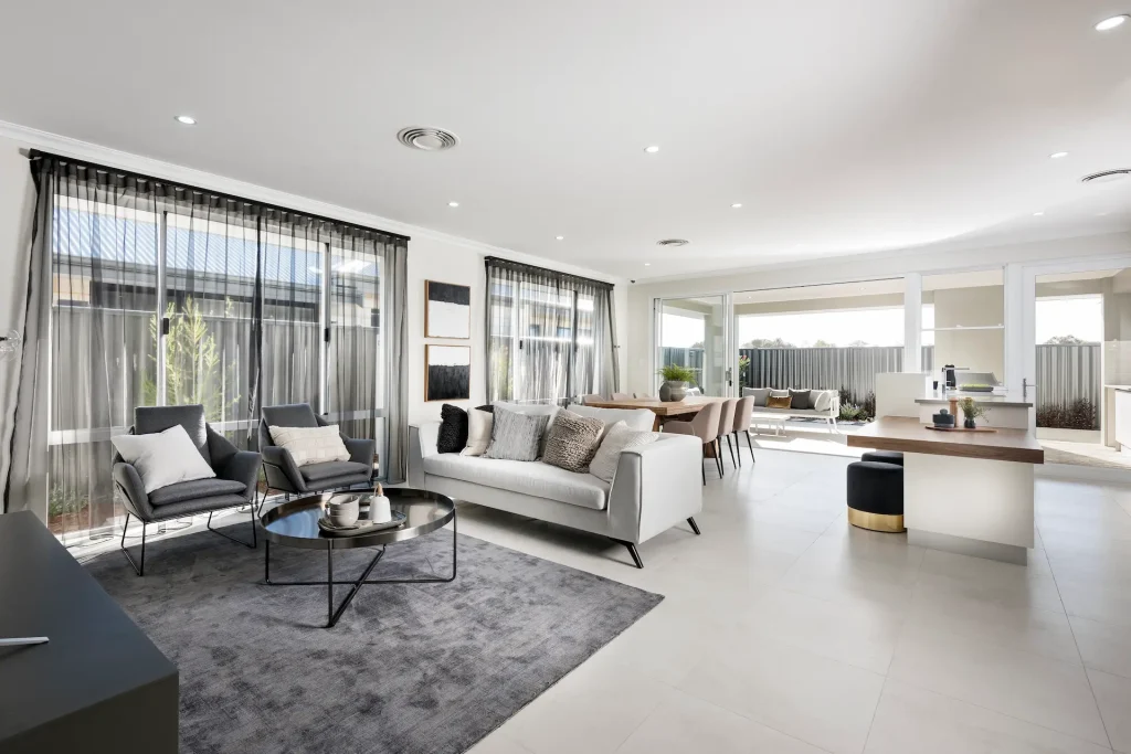 Modern open plan living and dining area