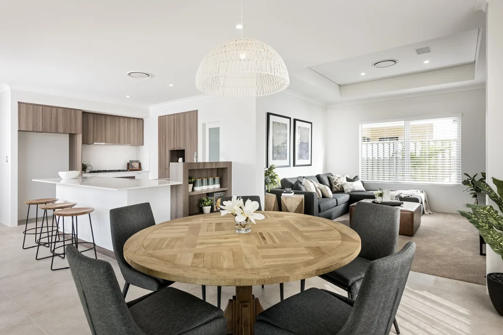 Modern open-plan kitchen, dining and living area