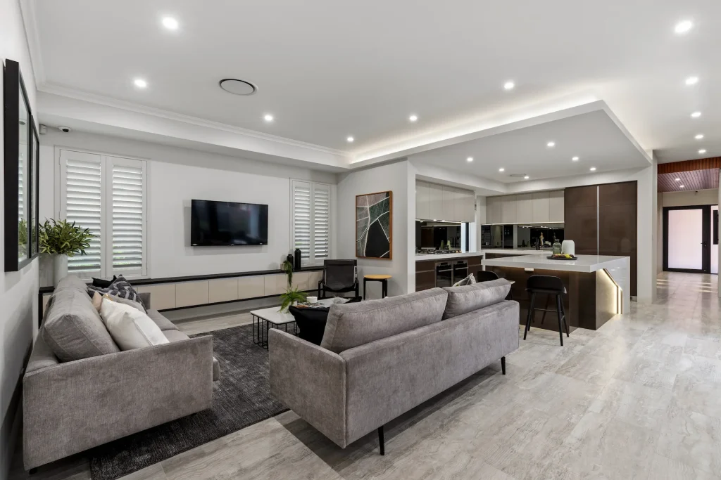 Modern open-plan living room and kitchen interior