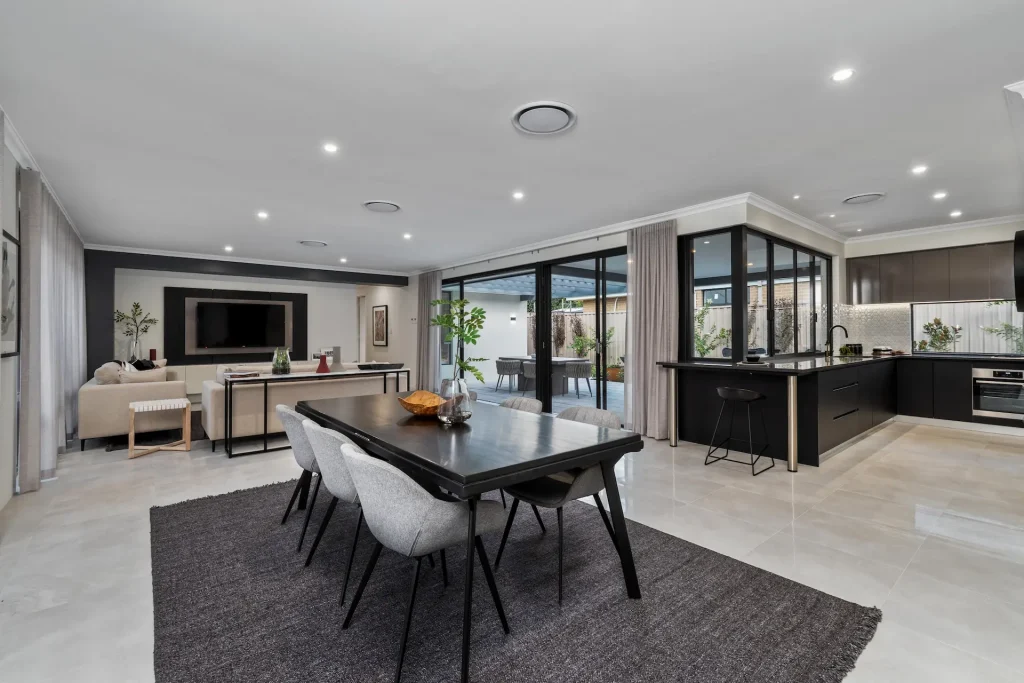 Modern open-plan kitchen and living room interior