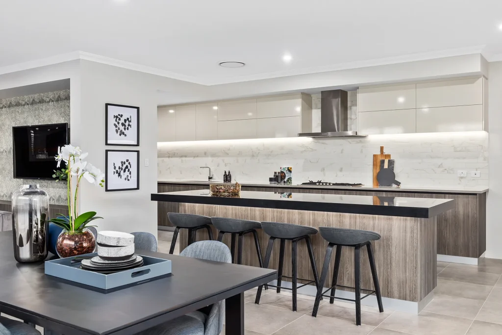 Modern kitchen with island and dining area