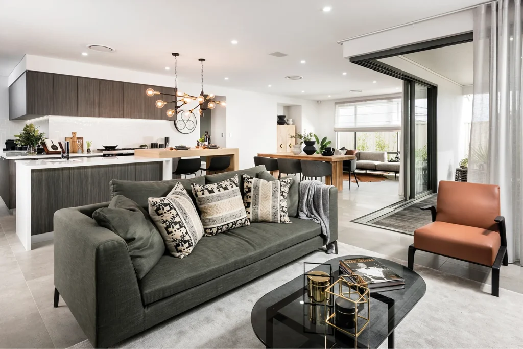 Modern open-plan living room and kitchen interior design